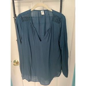Old Navy Womens Long Sleeve V Neck Peasant Blouse Teal Size M Lightly Worn